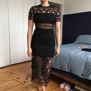 Express 4 black midi eyelet cutout dress